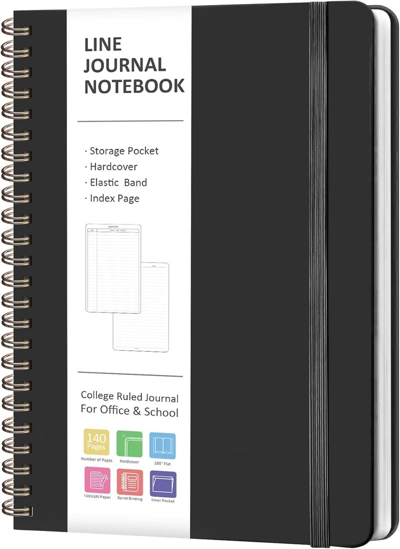 VALOME Journaling Notebooks, A5 Lined Spiral Notebook for Women & Men, 146 Pages College Ruled Hardcover Note Book for Work, Note Taking, Journaling, School, Writing (BLACK) - Image 1